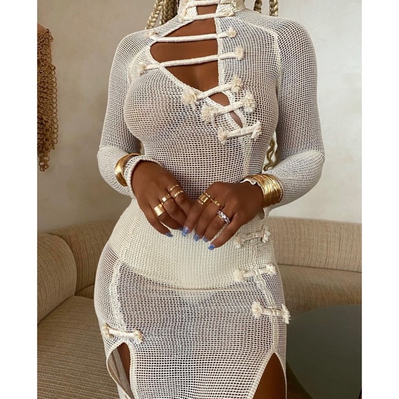 USED 🔥💎🤎 Long high slit Rope Maxi Dress - Picture 3 of 5